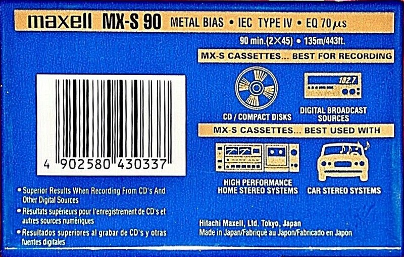 Compact Cassette Maxell MX-S 90 Type IV Metal 1998 North America