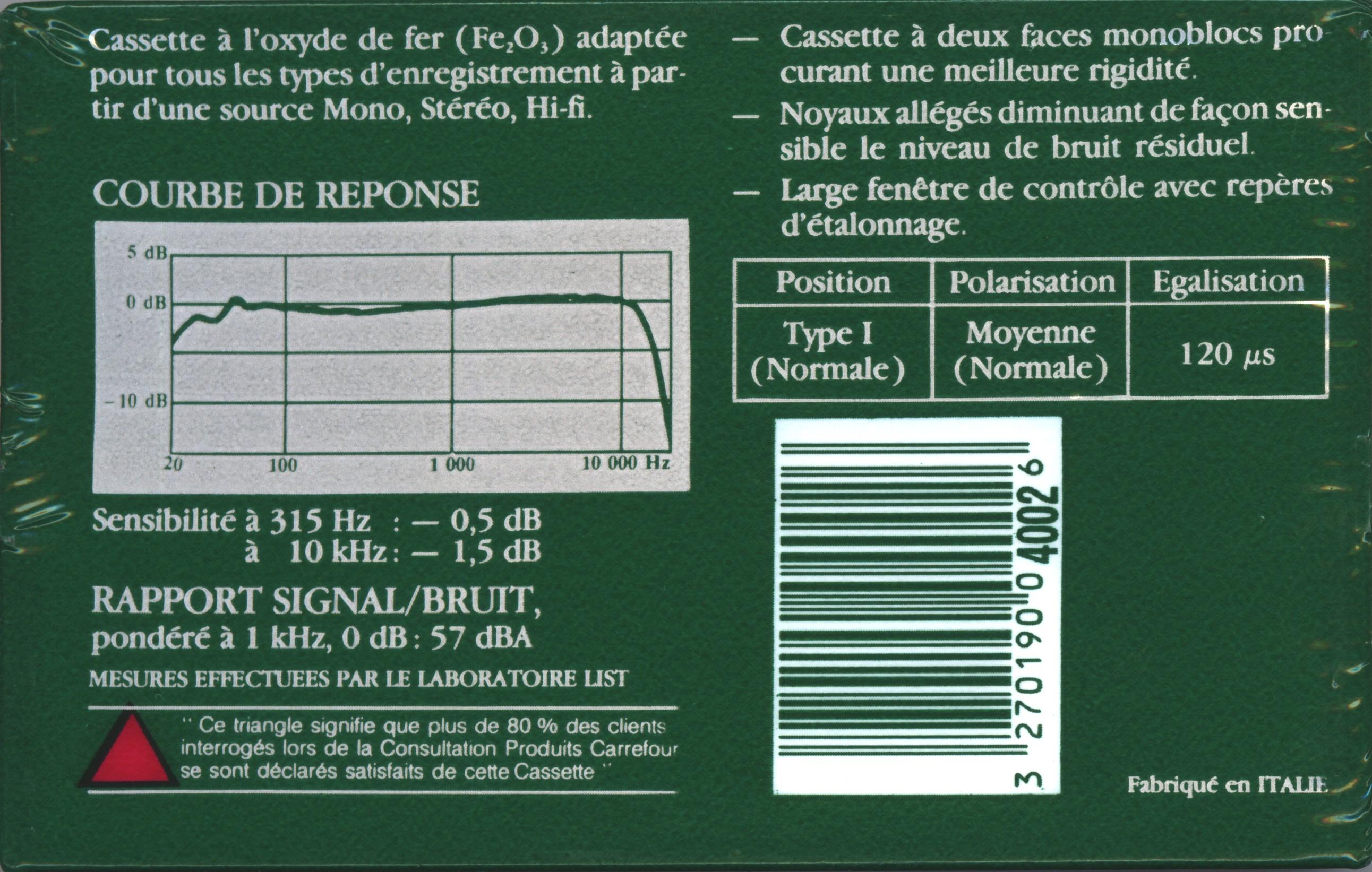 Compact Cassette Carrefour 90 Type I Normal 1990 France