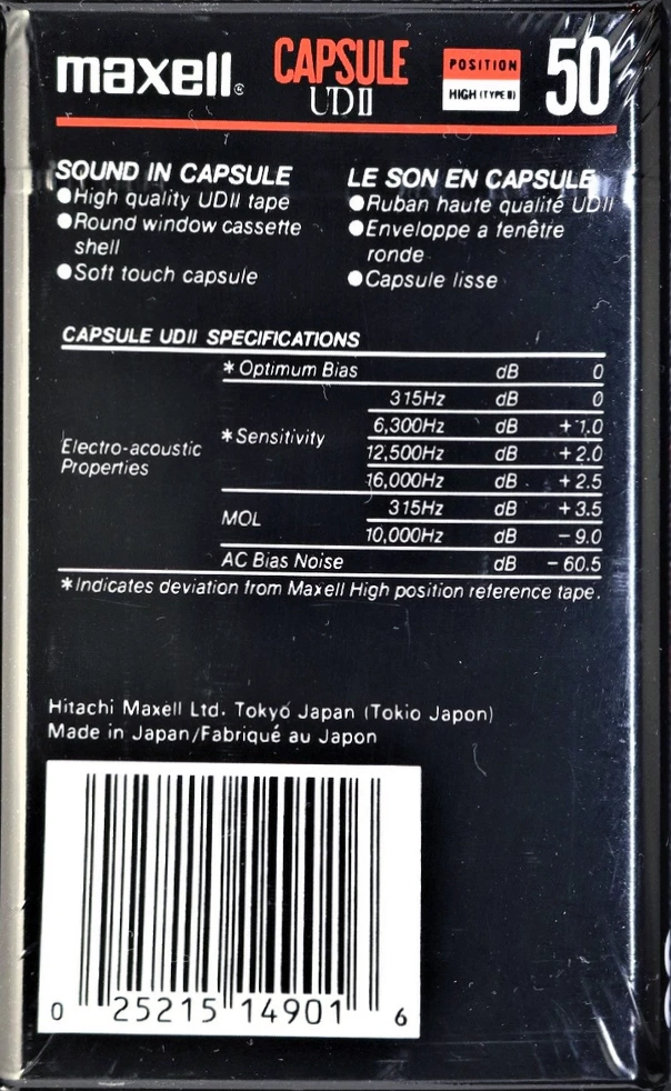 Compact Cassette Maxell Capsule II 50 "UDII" Type II Chrome 1991 North America
