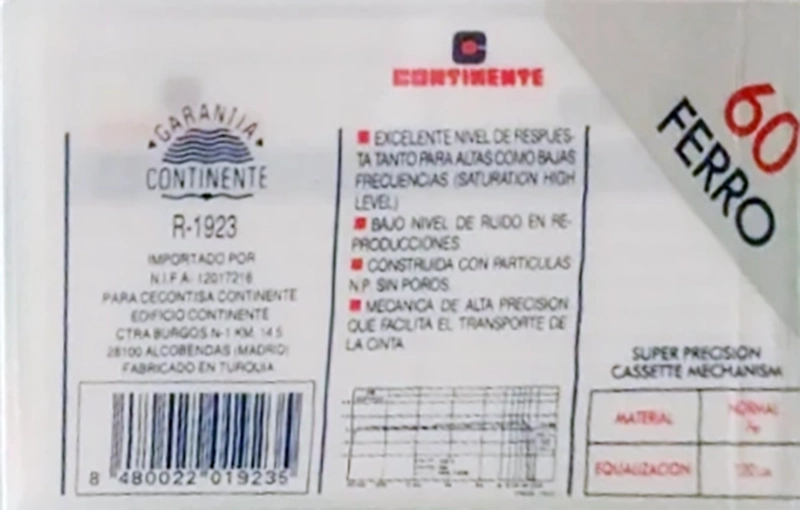 Compact Cassette Continent / Continente 60 "Ferro" Type I Normal 1983 Spain
