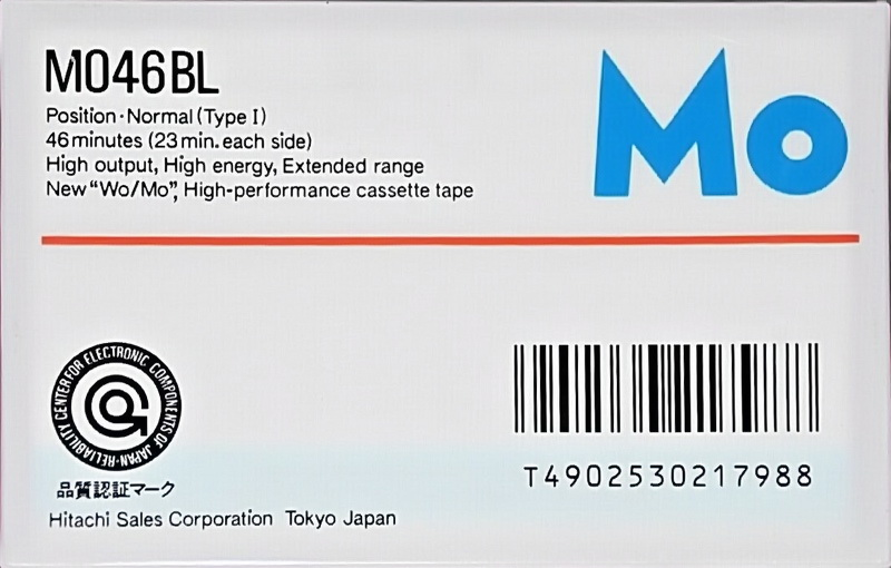 Compact Cassette Hitachi Wo/Mo 46 "MO46BL" Type I Normal 1985 Japan
