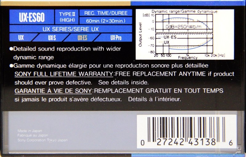 Compact Cassette Sony UX-ES 60 Type II Chrome 1992 North America