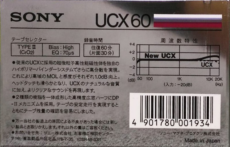 Compact Cassette Sony UCX 60 "UCX60N" Type II Chrome 1985 Japan