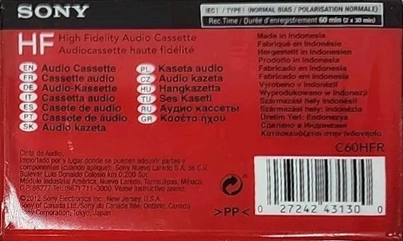 Compact Cassette Sony HF 60 "C60HFR" Type I Normal 2012 Worldwide