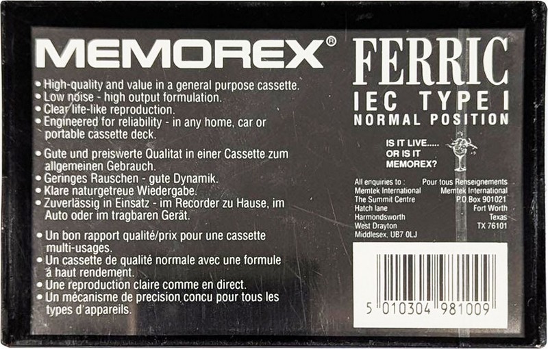 Compact Cassette Memorex dBS+ 60 Type I Normal 1991 Europe