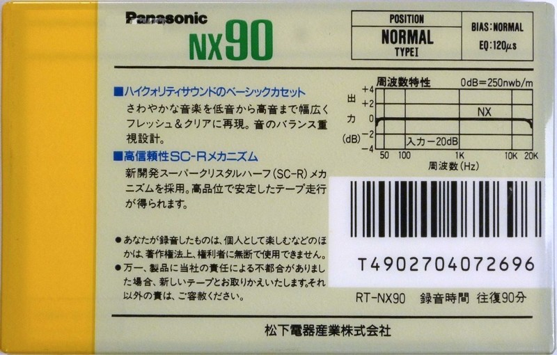 Compact Cassette Panasonic NX 90 "RT-NX90" Type I Normal 1989 Japan