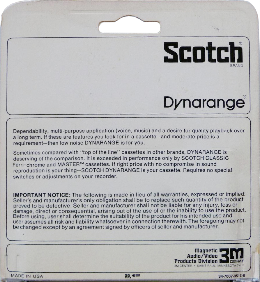 Blister Scotch Dynarange 90 Type I Normal 1977 USA