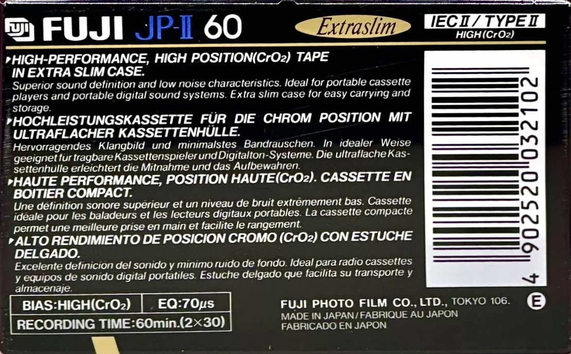 Compact Cassette Fuji JP-II 60 Type II Chrome 1990 Europe