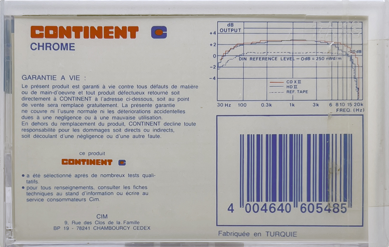 Compact Cassette Continent / Continente CD-X 90 "CD-XII" Type II Chrome 1985 France