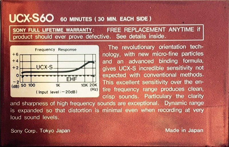 Compact Cassette Sony UCX-S 60 Type II Chrome 1983 USA
