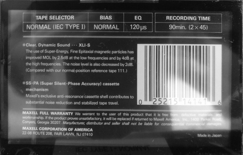 Compact Cassette Maxell XLI-S 90 Type I Normal 1988 USA