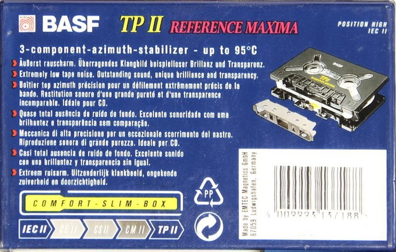 Compact Cassette BASF TP II Reference Maxima 60 Type II Chrome 1995 Europe