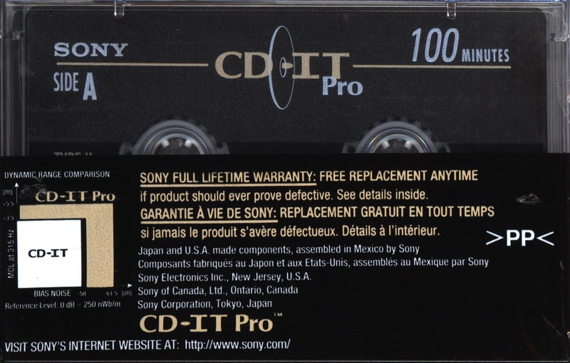 Compact Cassette Sony CD-IT PRO 100 "C-100CDP2A" Type II Chrome 1995 North America