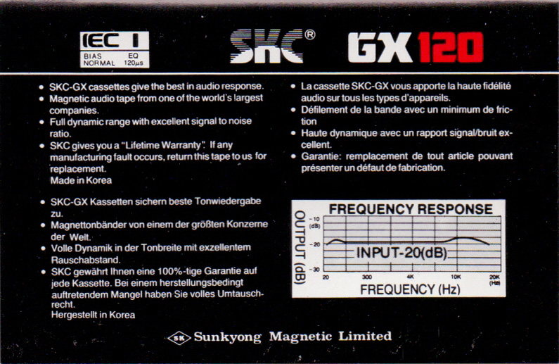 Compact Cassette SKC GX 120 Type I Normal 1984 Europe