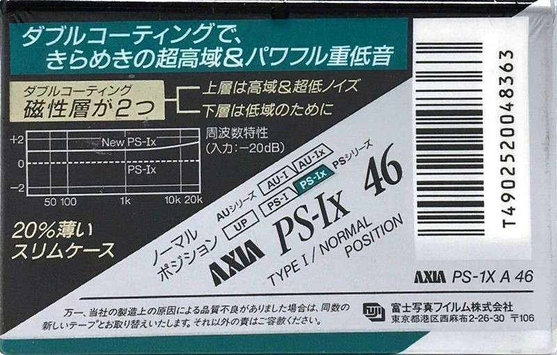 Compact Cassette AXIA PS-Ix 46 "PS-1X A 46" Type I Normal 1991 Japan