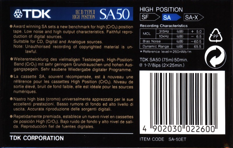 Compact Cassette: TDK  - SA 50