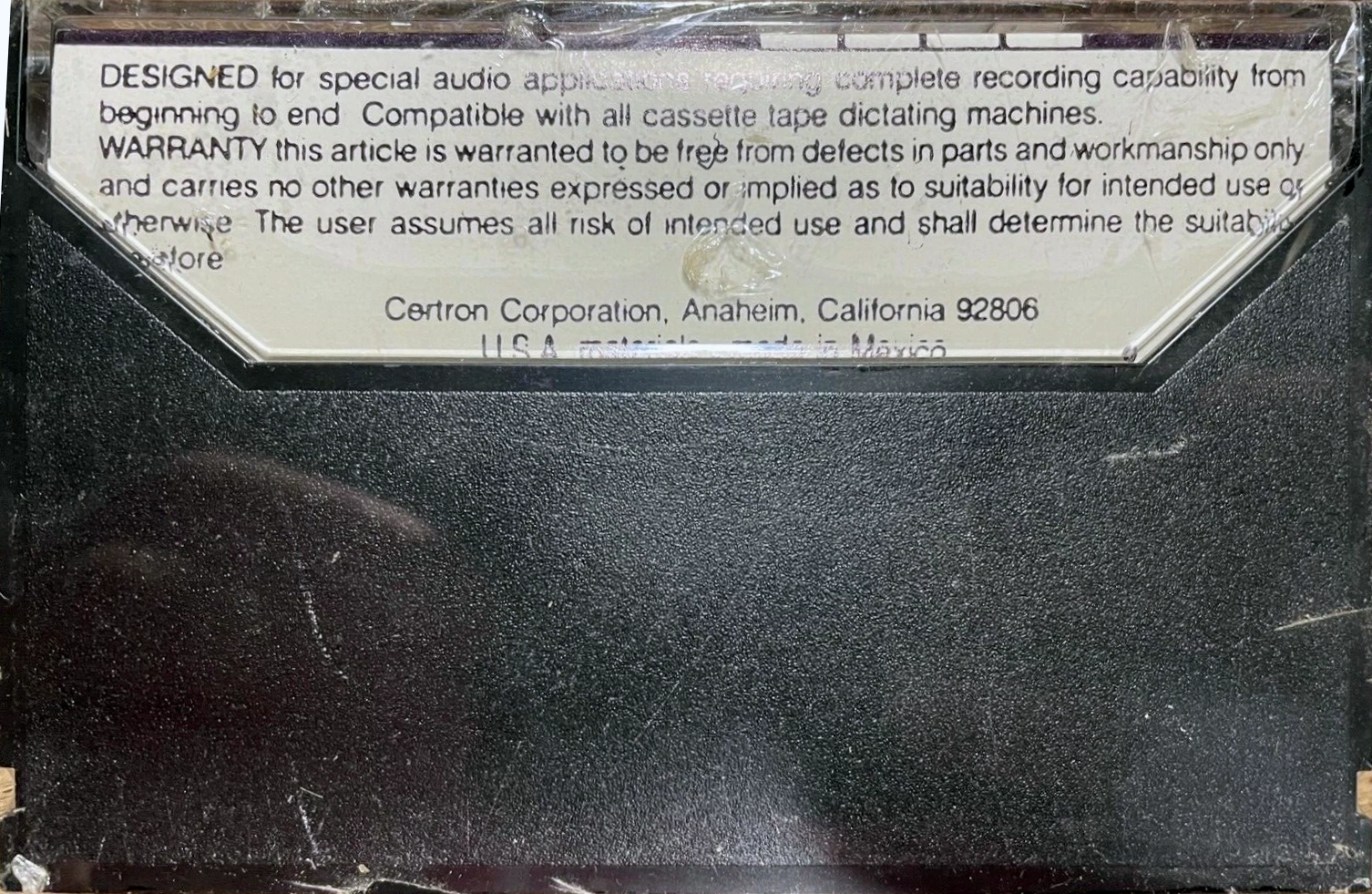 Compact Cassette Certron D / Dictation 90 Type I Normal 1978 USA