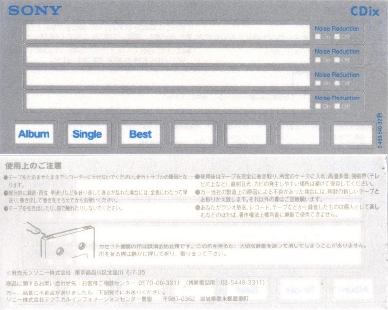 Compact Cassette Sony CDix I 10 "C10CDX1L" Type I Normal 2001 Japan