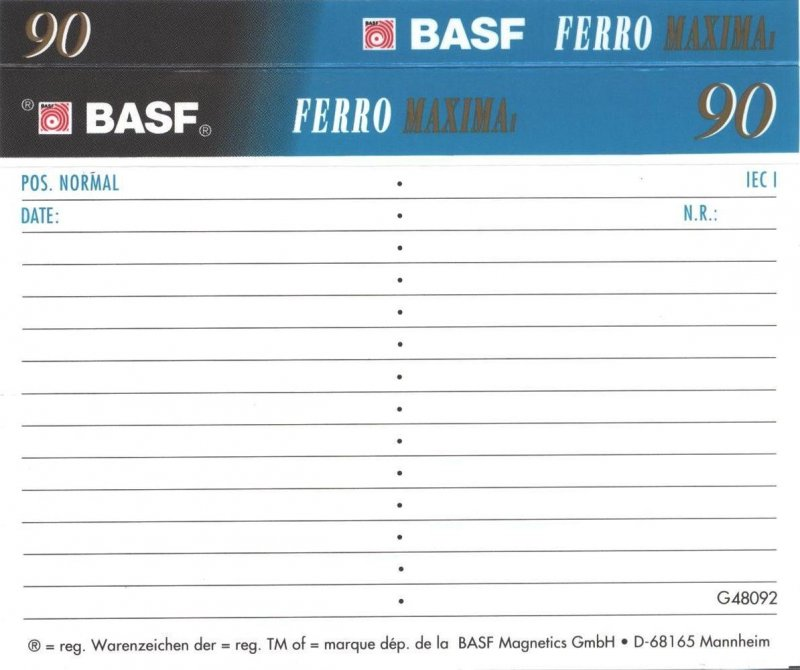 Compact Cassette BASF Ferro Maxima I 90 Type I Normal 1993 Europe