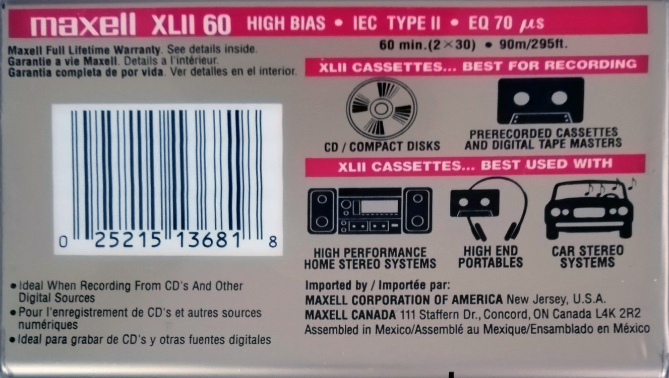 Compact Cassette Maxell XLII 60 Type II Chrome 1998 North America