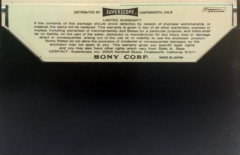 Compact Cassette Sony 90+2 "UHF" Type I Normal 1974 USA