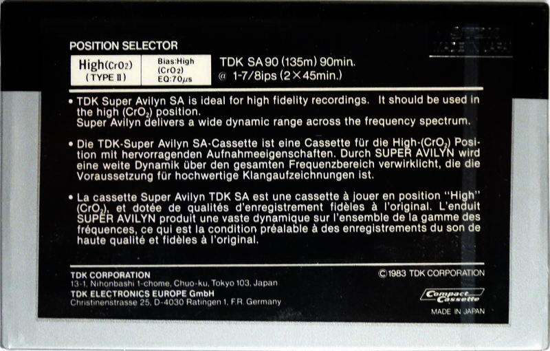 Compact Cassette TDK SA 90 Type II Chrome 1983 Europe