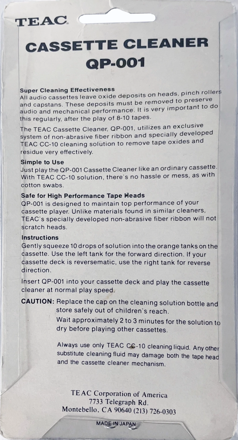 Blister Teac "QP-001" Cleaning Cassette USA