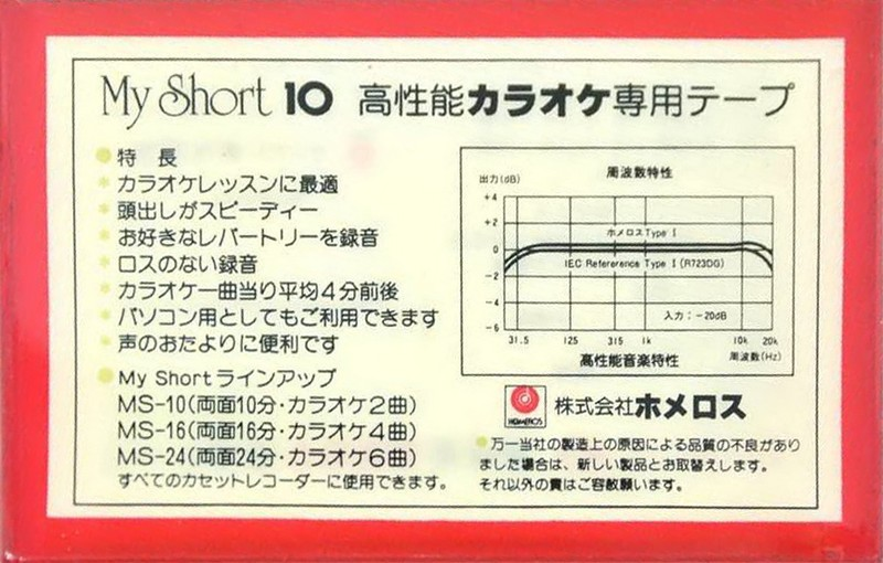 Compact Cassette Homeros My Short 10 "Karaoke Recording cassette" Type I Normal 1985 Japan