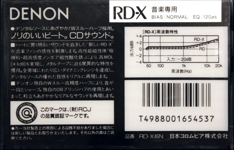 Compact Cassette Denon RD-X 46 "RD-X46N" Type I Normal 1988 Japan