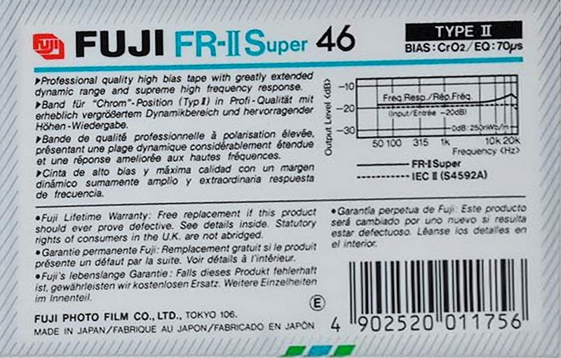 Compact Cassette Fuji FR-II Super 46 Type II Chrome 1985 Europe