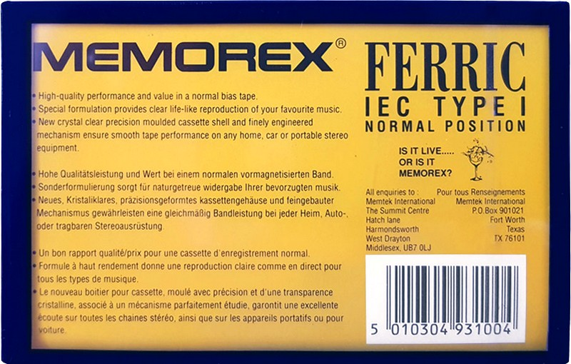 Compact Cassette Memorex dBS I 60 Type I Normal 1991 UK