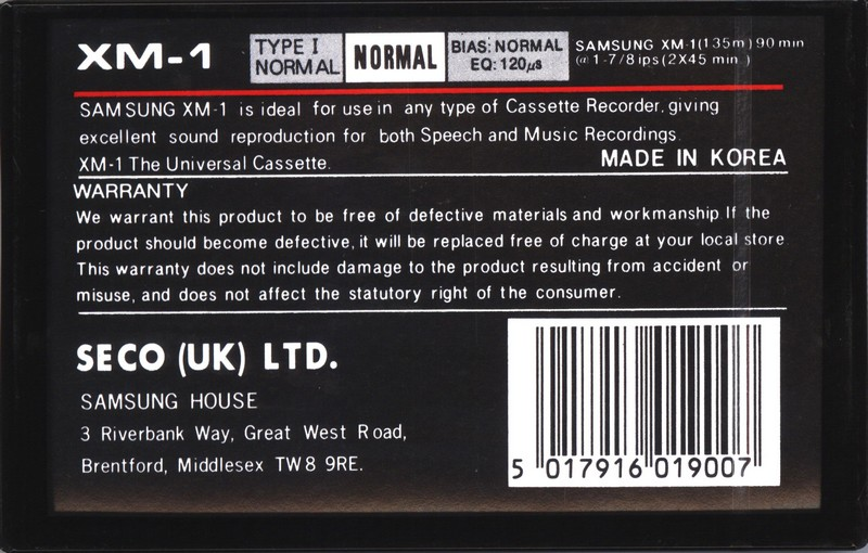 Compact Cassette Samsung XM-1 90 Type I Normal 1986 Europe