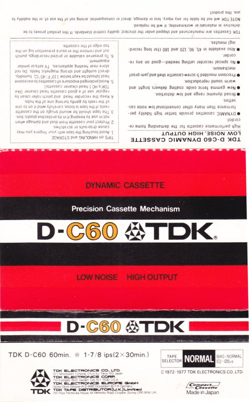 Compact Cassette TDK D 60 Type I Normal 1975 Europe, USA