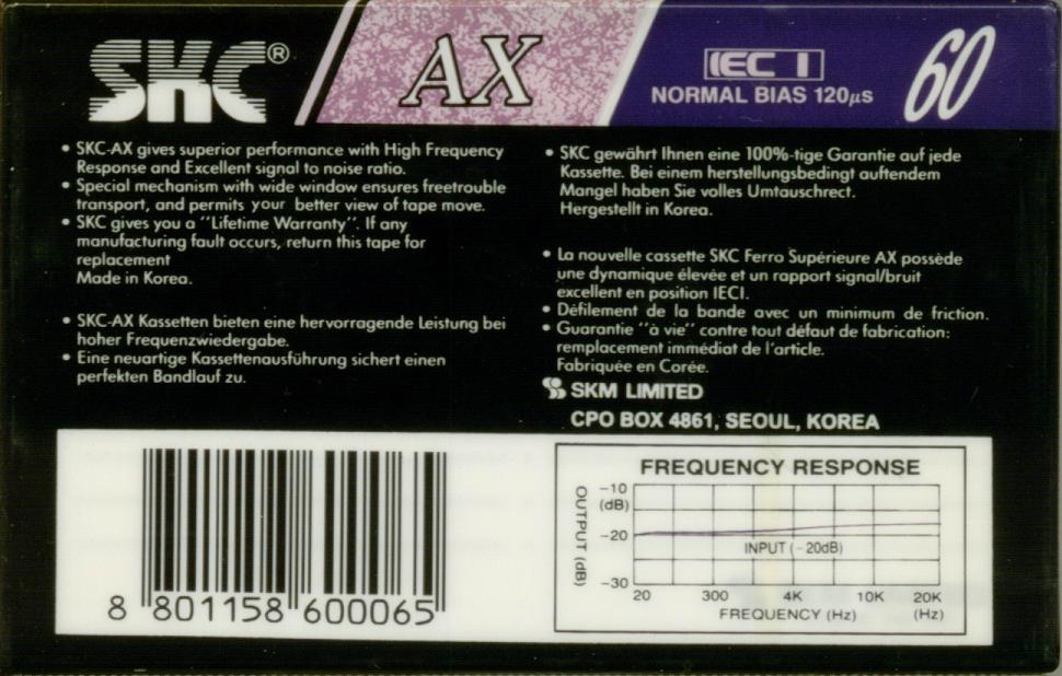 Compact Cassette SKC AX 60 Type I Normal 1992 Europe