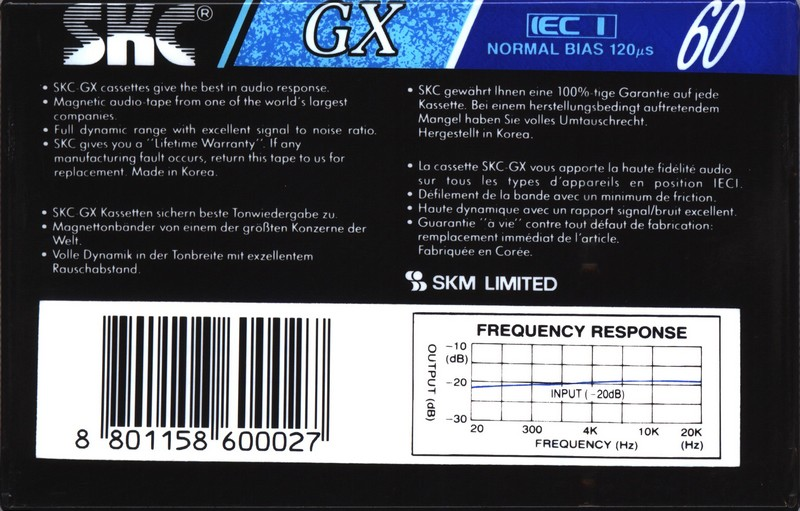 Compact Cassette SKC GX 60 Type I Normal 1992 Europe
