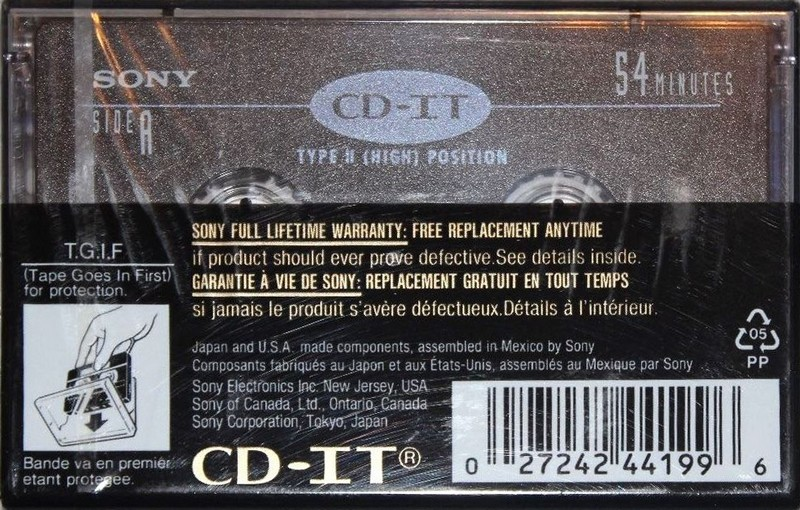 Compact Cassette Sony CD-IT 54 "C-54CDIT2" Type II Chrome 1992 North America