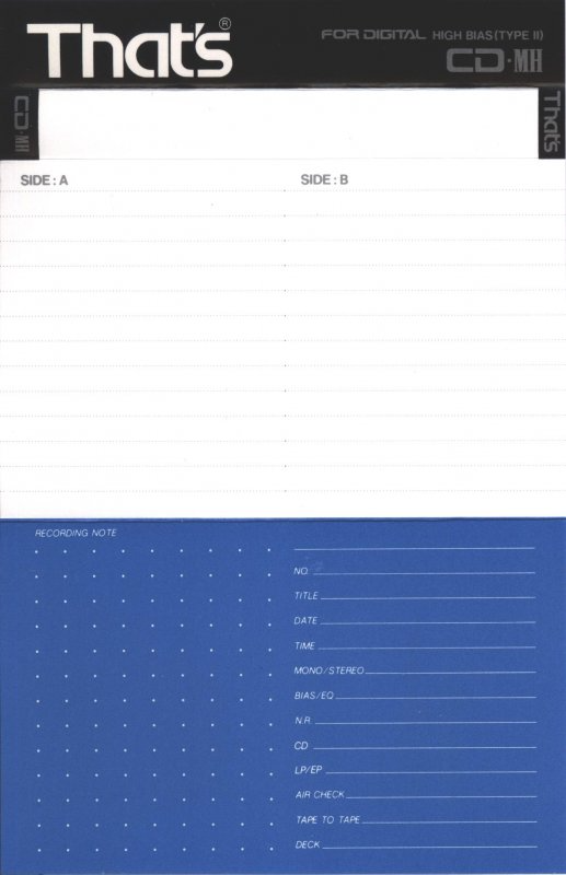 Compact Cassette Thats CD 90 "CD-MH" Type II Chrome 1987 USA