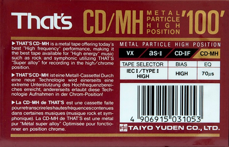 Compact Cassette Thats CD-MH 100 Type II Chrome 1990 Europe