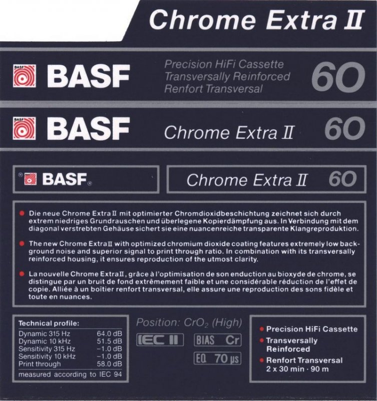 Compact Cassette BASF Chrome Extra II 60 Type II Chrome 1990 Europe