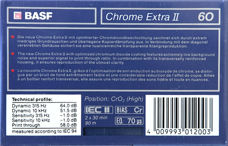 Compact Cassette BASF Chrome Extra II 60 Type II Chrome 1990 Europe