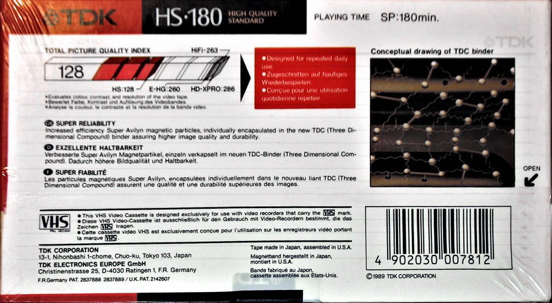VHS, Video Home System TDK HS 180 Type II Chrome 1989 Europe