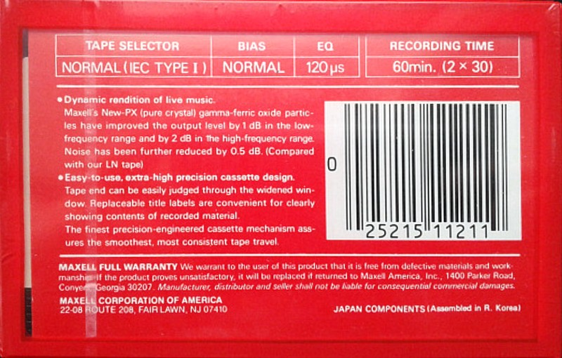 Compact Cassette Maxell UR 60 Type I Normal 1986 USA