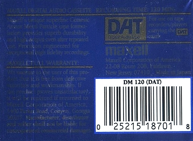 Digital Audio Tape Maxell 120 Type IV Metal 1989 USA