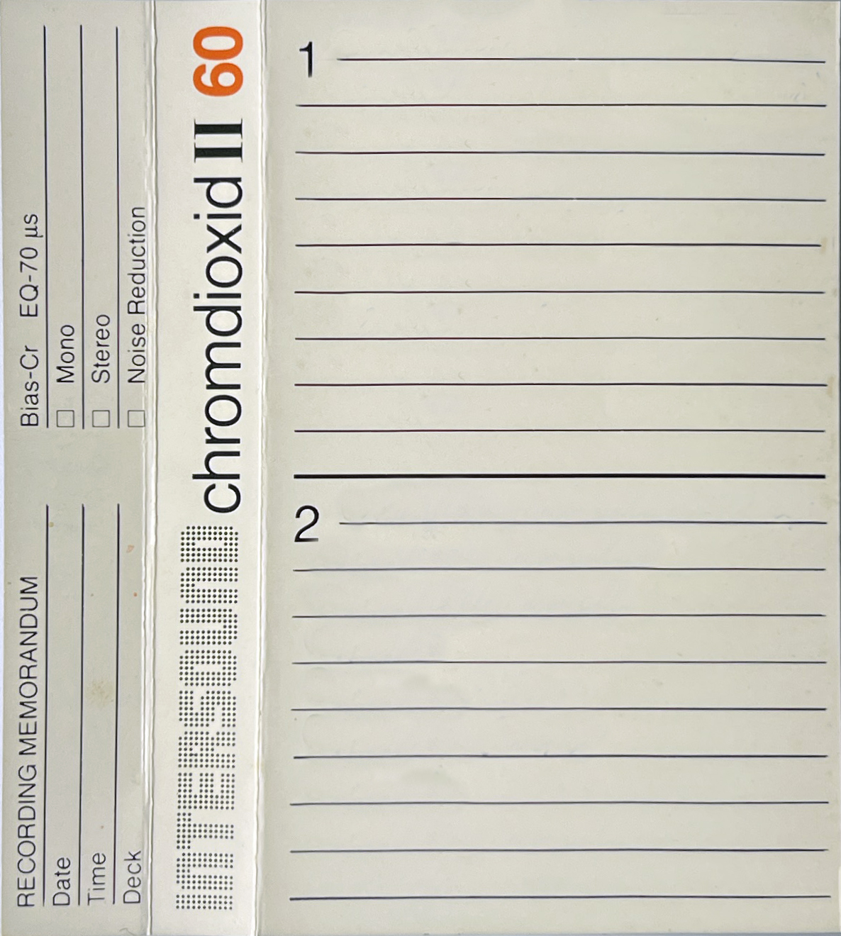 Compact Cassette Intersound 60 Type II Chrome 1984 Europe