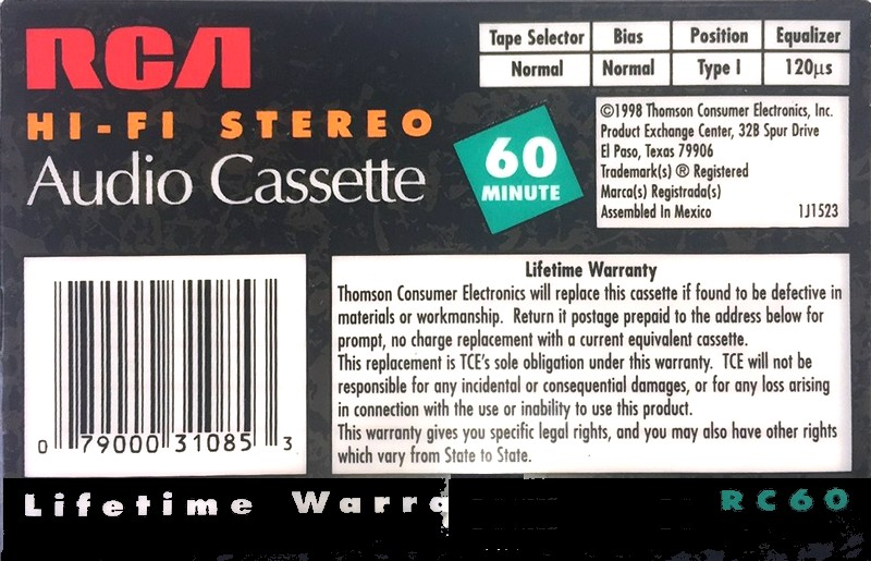 Compact Cassette RCA 60 Type I Normal 1998 USA