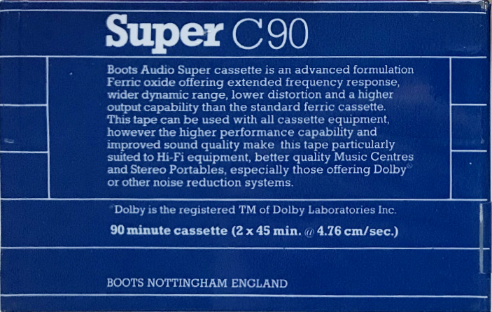 Compact Cassette Boots / Boots Audio 90 "Super" Type I Normal UK