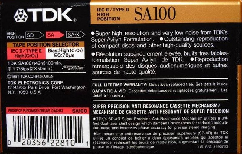 Compact Cassette: TDK  - SA 100