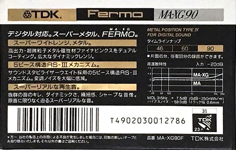 Compact Cassette TDK MA-XG 90 "MA-XG90F Fermo" Type IV Metal 1990 Japan