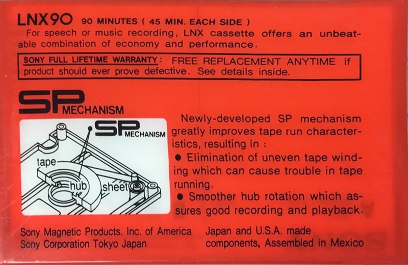 Compact Cassette Sony LNX 90 Type I Normal 1982 USA