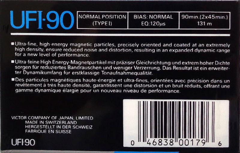 Compact Cassette JVC UFI 90 Type I Normal 1990 North America
